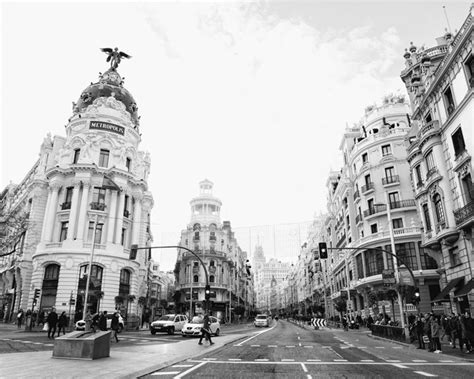 Madrid Print Spain Black And White Photography Gran Via Etsy