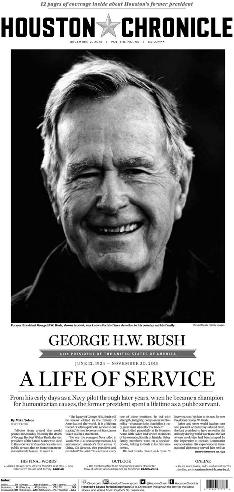 front pages around the country honor president george h w bush
