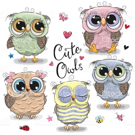 Set Of Cute Cartoon Owls On A White Background Owl Cartoon Cute Owl