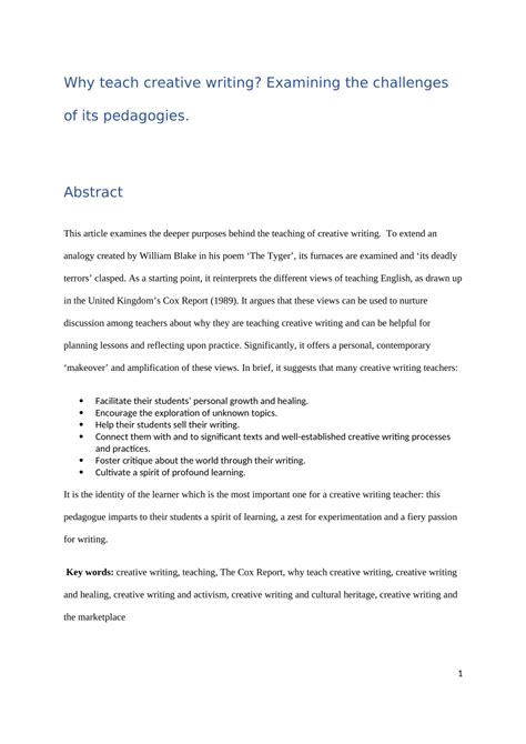 Pdf Why Teach Creative Writing Examining The Challenges Of Its
