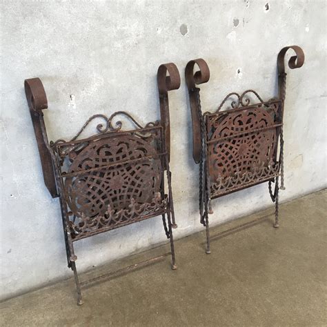 Pair Of Antique Wrought Iron Folding Chairs