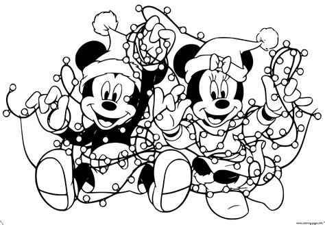 Mickey Minnie Tangled In Lights Coloring Page Printable