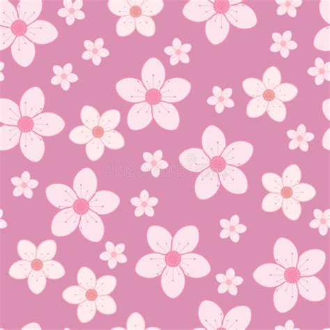 Cherry Blossom Seamless Vector Pattern Spring Blooming Pink Flowers On