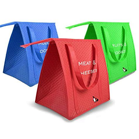 3 pack insulated reusable grocery shopping bags with zippered top collapsible thermal tote