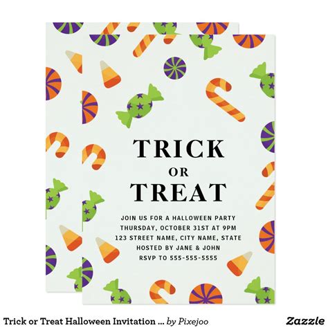 Trick Or Treat Halloween Invitation With Candies Zazzle Halloween