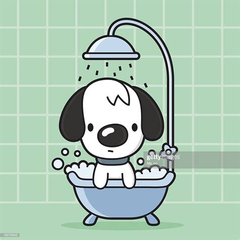 Cartoon Dog Takes A Bath In The Bathtub Shower High Res