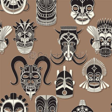 Ethnic Seamless Pattern Tribal Style African Mask Tiled Background