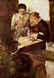 Strickende Mädchen auf der Ofenbank, 1895 - Wilhelm Leibl - WikiArt.org
