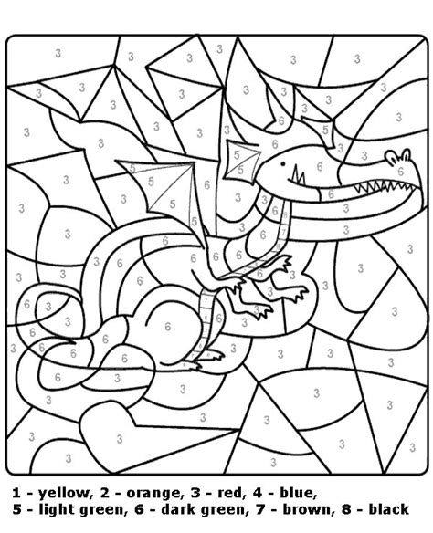Dragon Color By Number Coloring Page Color By Number Printable