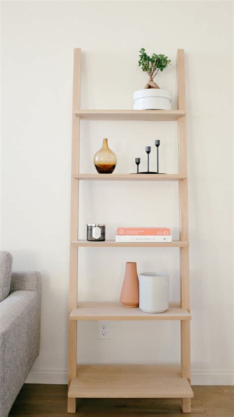 Modern Leaning Bookcase In Solid White Oak Or Walnut Etsy Leaning