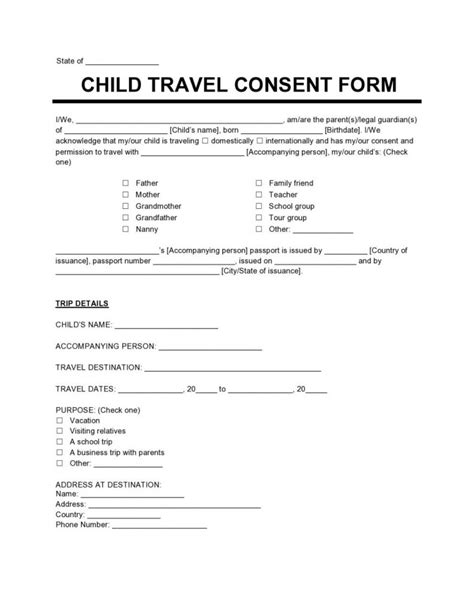 45 Formularios De Consentimiento De Viaje Para Niños Word Y Pdf