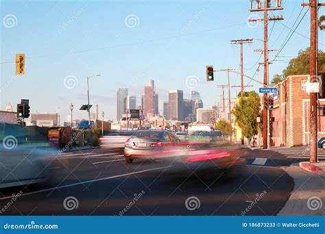 Los Angeles Traffic View And Beautiful View Of Downtown Los Angeles