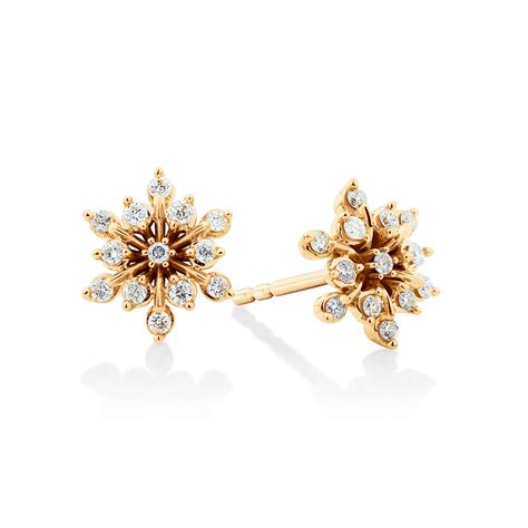 Flower Stud Earrings With 020 Carat Tw Of Diamonds In 10ct Yellow Gold