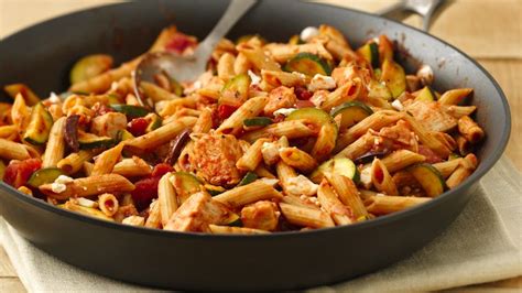 (note the photo here is while the pasta is cooking, heat up your oil in a large non stick skillet over medium heat. Skinny Mediterranean-Style Chicken and Pasta Recipe ...