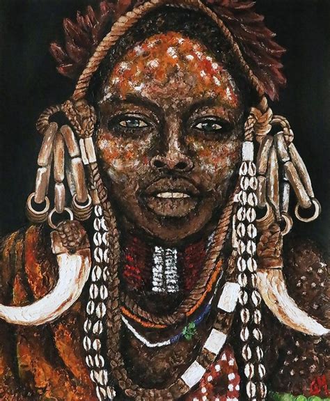 Mursi Tribe African Woman Portrait Original Acrylic Painting Female