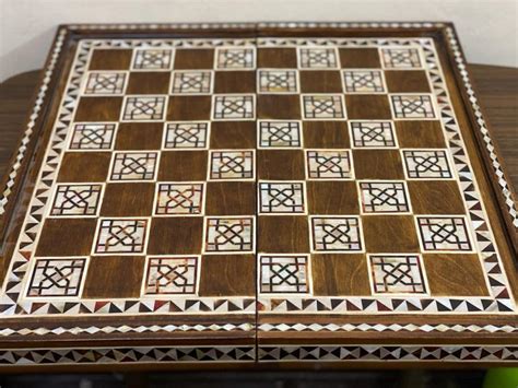 Vintage Backgammon Board Wood Inlaid Mother Of Pearl Etsy