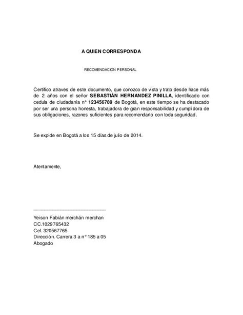 Ejemplo De Carta De Referencia Personal Colombia Modelo De Informe