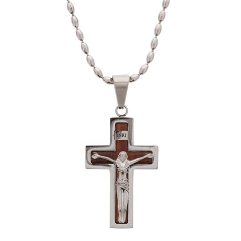 Wood Stainless Steel Crucifix Necklace The Catholic Company