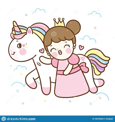 Cute Pony Vector Princess Girl Unicorn Cartoon Kawaii Animal Stock