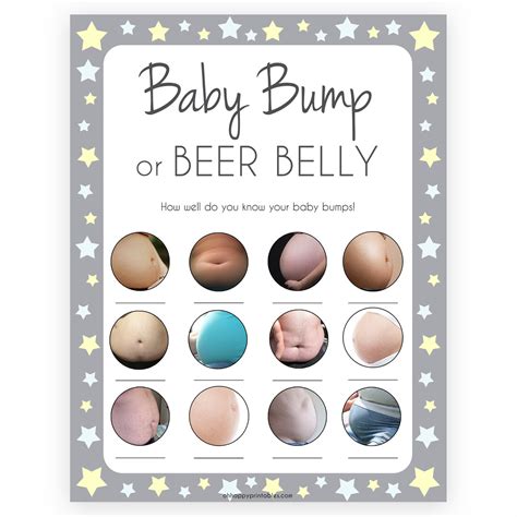 Baby Bump Or Beer Belly Baby Game Printable Baby Shower Games