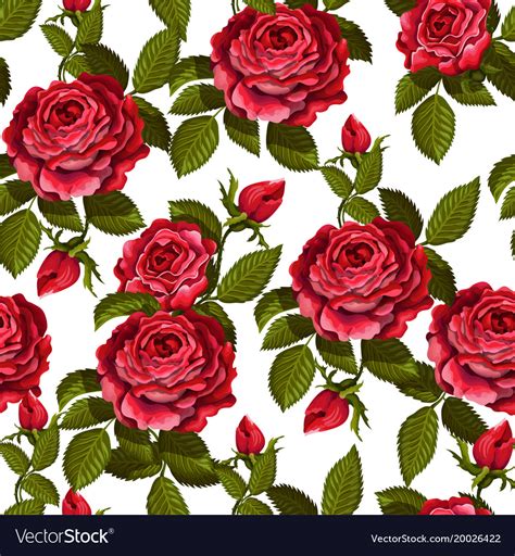 Red Rose Seamless Pattern For Your Design Vector Image