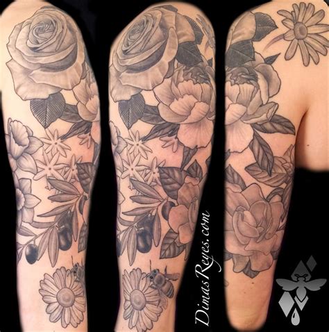 Black And Grey Flowers Tattoo By Dimas Reyes Tattoonow