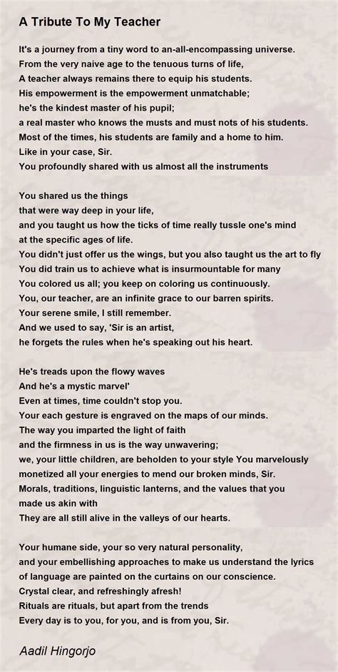 A Tribute To My Teacher Poem By Aadil Hingorjo Poem Hunter