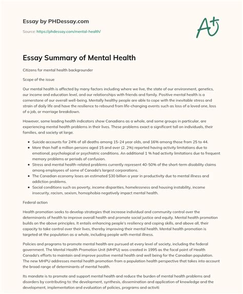 Essay Summary Of Mental Health