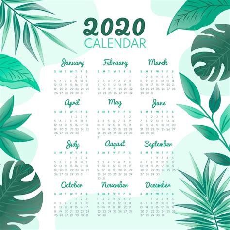 Free Vector Floral 2020 Calendar Template