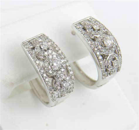K White Gold Ct Diamond Hoop Earrings Cluster Hoops Halo Huggies
