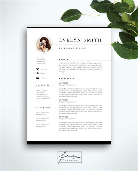 Resume Template 3 Page Cv Template Cover Letter Instant Download For Ms Word Evelyn