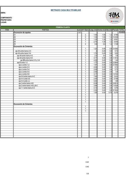 Formato Excel Metrados Johnny Moran Udocz