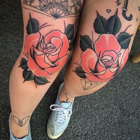 This Colour Though Knee Tattoo Thigh Tattoos Women Pink Rose Tattoos