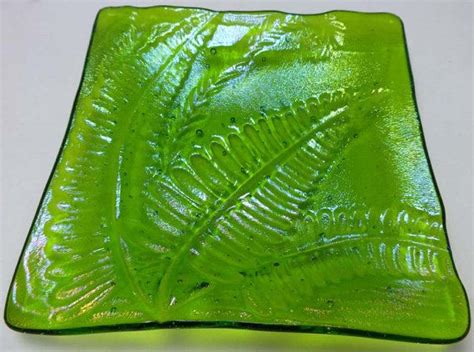 Gorgeous Green Fern Iridescent Fused Glass Dish With Candle Etsy Fused Glass Etsy Candles