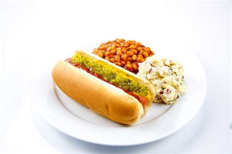 Hot Dog With Baked Beans And Potato Salad Hot Dog With Bak Flickr