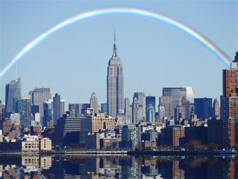 Rainbow Over New York Skyline Stock Photo Image Of Cityscape Hudson