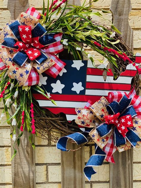 Patriotic Wreath Usa 4th Of July Front Door Wreath Summer Etsy In