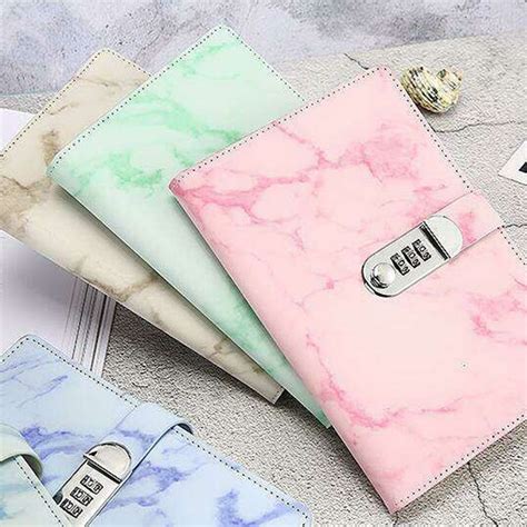 a5 notebook paper vintage leather marbling diary journal with combination password lock code