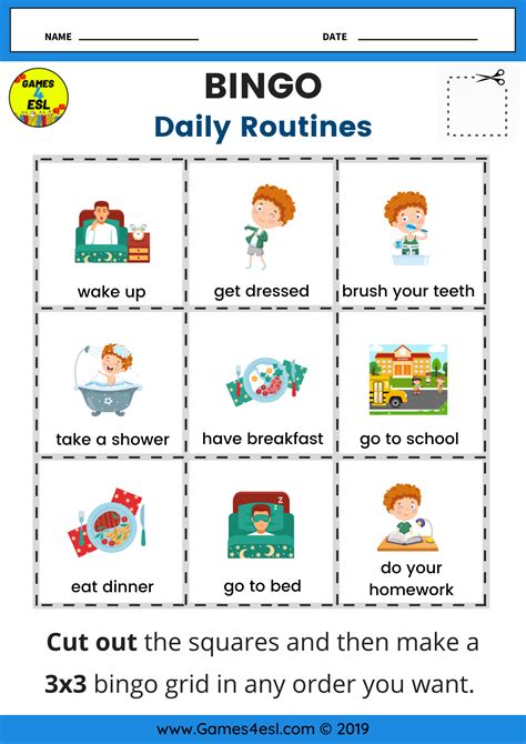 Daily Routine Bingo Esl Worksheets Daily Routine Worksheet English