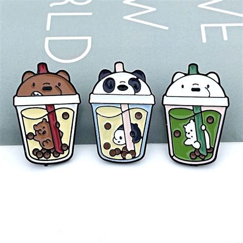 Set Of 3 Boba Bear Pins Bubble Tea Animal Pins Cute Enamel Etsy