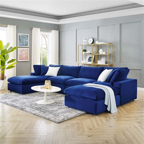 Commix Down Filled Overstuffed Performance Velvet 6 Piece Sectional