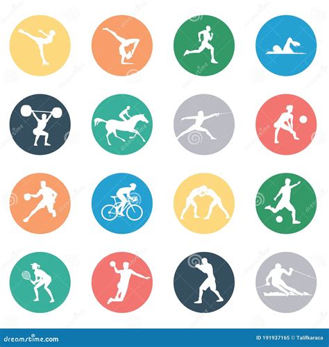 Sports Icons Set 16 Pieces Vector Drawings Stock Vector Illustration