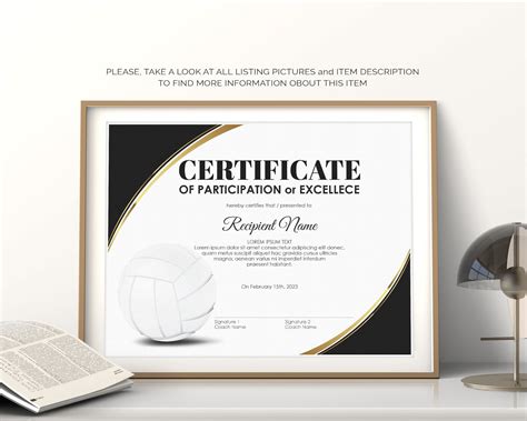 Editable Volleyball Award Certificate Template Printable Etsy