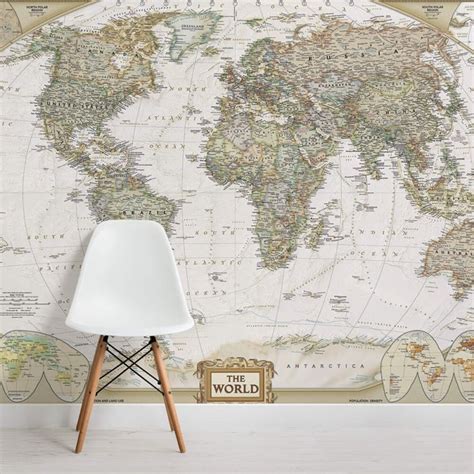 Classic World Map Wallpaper Mural Hovia Map Murals World Map Mural