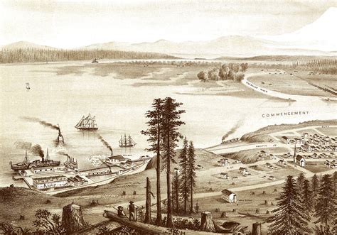 Tacoma And Mt Rainier Washington In 1878 Birds Eye View Aerial