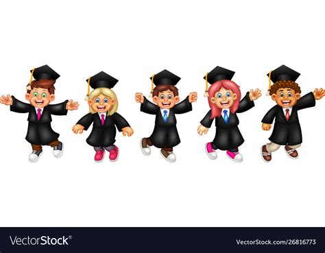 Funny Graduation Kids Cartoon Royalty Free Vector Image
