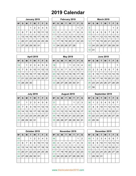 Quickly print a blank yearly 2019 calendar for your fridge, desk, planner or wall using one of our pdfs or images. Blank Calendar 2019
