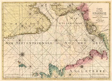 Old Antique Map Sea Chart Of The North Sea By Covens And Mortier