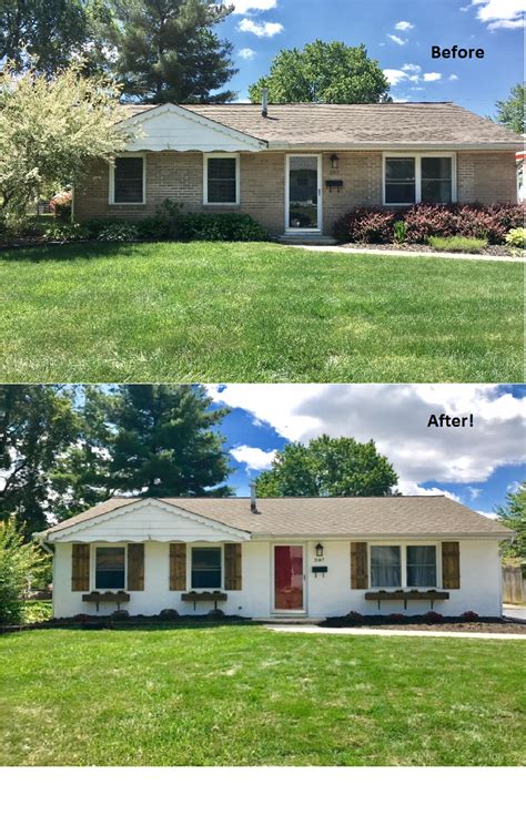 Before And After Pictures Of Our Ranch Home Curb Appeal On A Budget Brick Exterior House