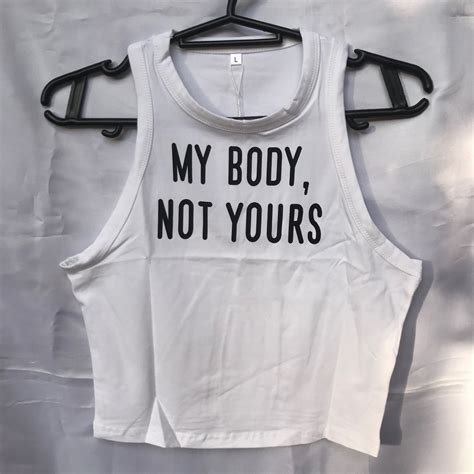 Original My Body Not Yours Halter Top Large Sexy Fit Croptop White
